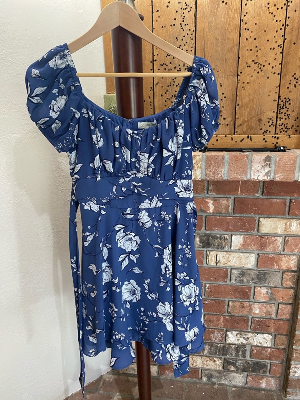 Blue Floral Off-Shoulder Women's Dress